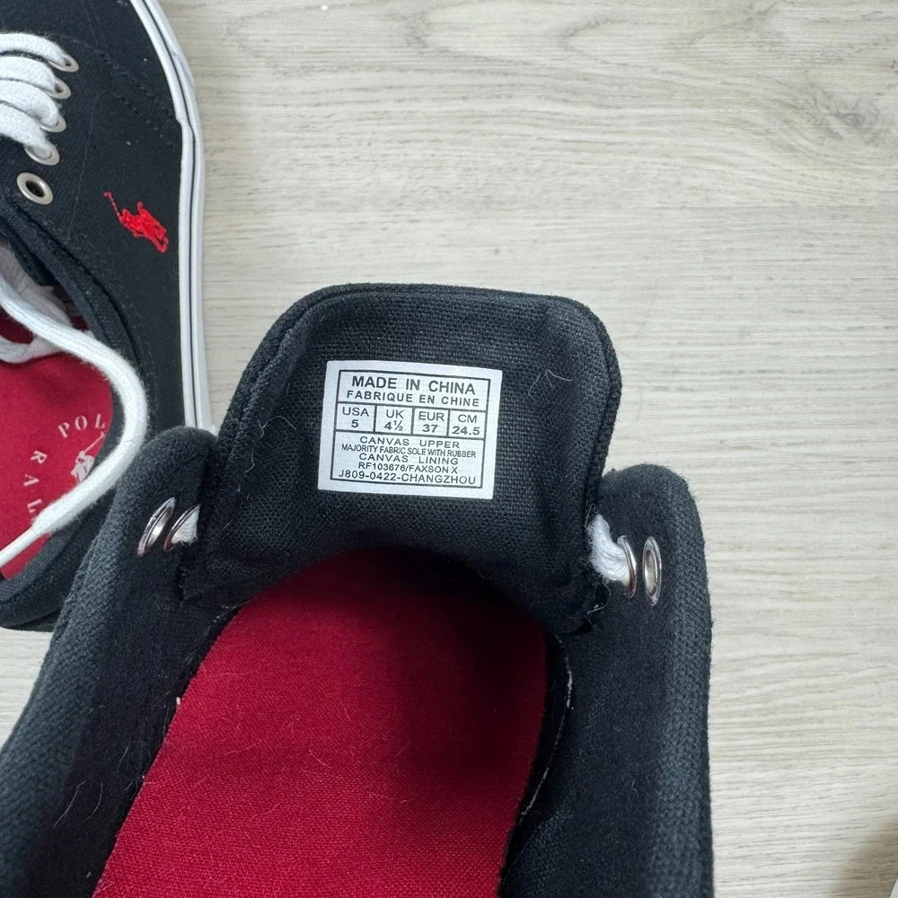 Polo Ralph Lauren Faxson Sneaker Boys 5 Black Red Canvas Pony